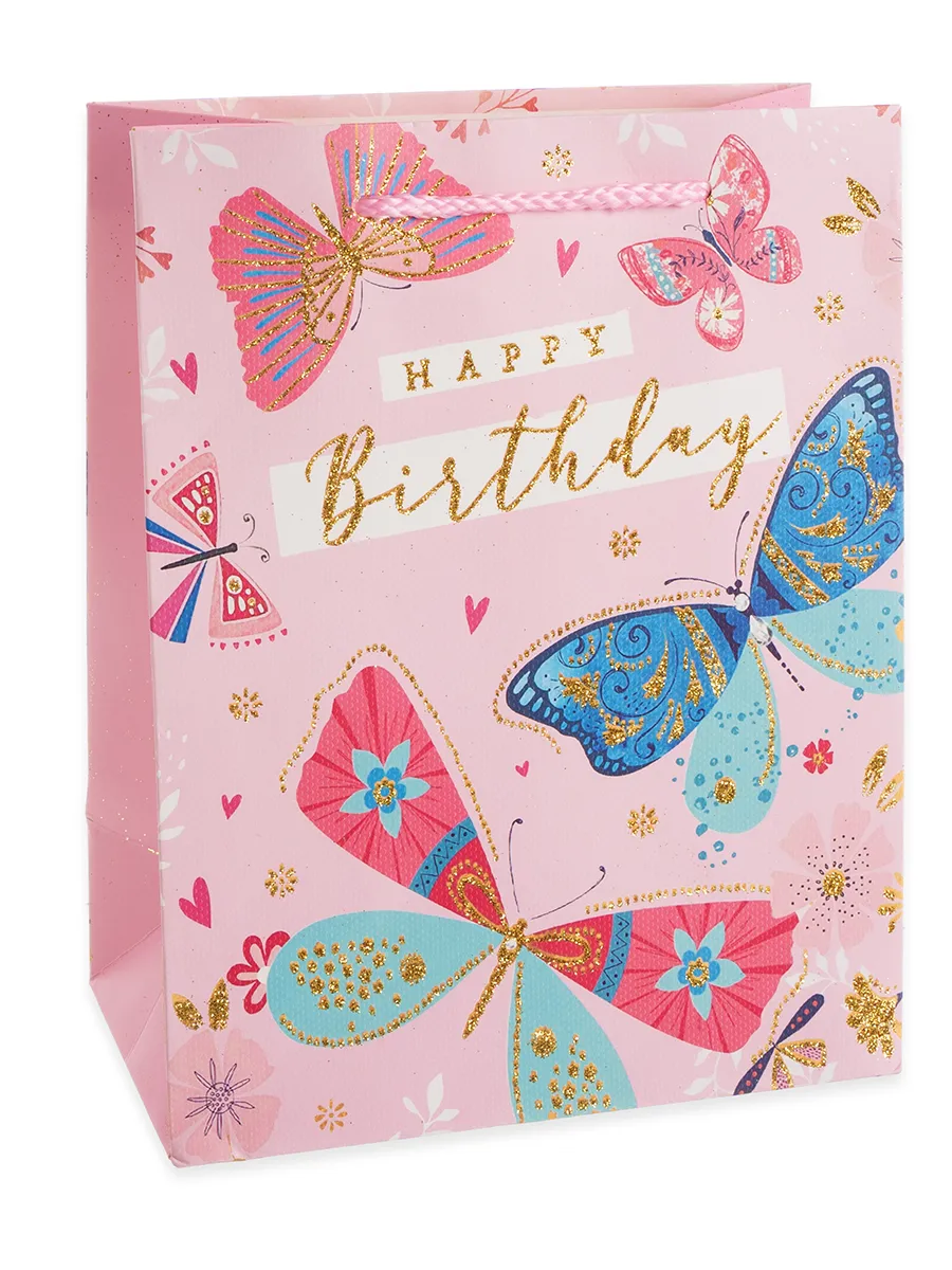 ПакетПодарочный41х31ЛетоБабочкиРозовый